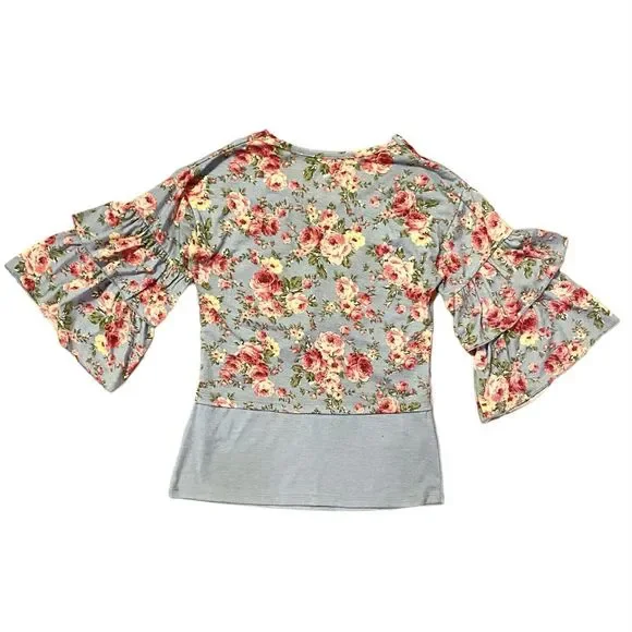 Star Ride Floral Top Girl’s 10 12 Purple Pink Flowers Boho Gypsy Hippie Roses - Picture 4 of 8